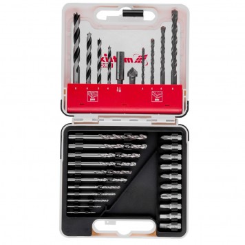 725631 | Набор сверл комбинированный, сверла по металлу 1-6 мм, бетону 4-8 мм, дереву 4-8 мм, биты 10 шт, адаптер, зенковка, 31 предмет Pro, MATRIX-0
