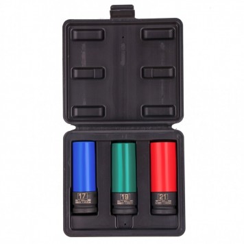 13953 | Набор головок ударных 6-гранных удлиненных для колесных дисков 17, 19, 21 мм, 1/2", 3 предмета, STELS-0