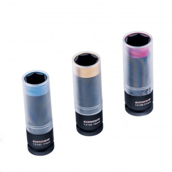 13196 | Набор головок ударных шестигранных для колесных дисков 17, 19, 21 мм, 1/2", 3 предмета, GROSS-2