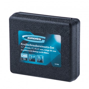 13196 | Набор головок ударных шестигранных для колесных дисков 17, 19, 21 мм, 1/2", 3 предмета, GROSS-3