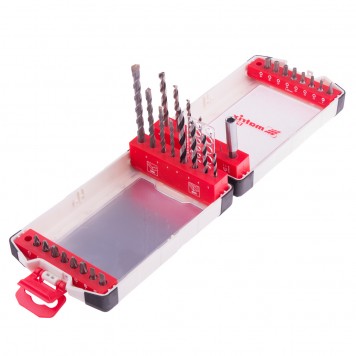 725632 | Набор сверл комбинированный, сверла по металлу 1-6 мм, бетону 4-8 мм, дереву 3-6 мм, биты 16 шт, адаптер, 32 предмета Pro, MATRIX-3