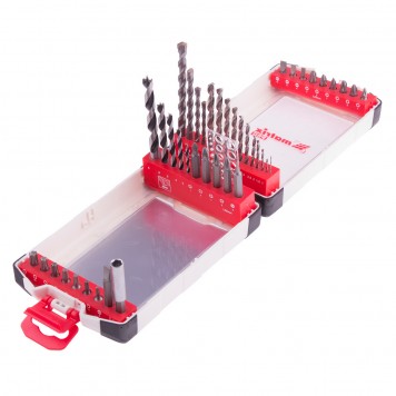 725644 | Набор сверл комбинированный, сверла по металлу 1-6 мм, бетону 4-8 мм, дереву 3-8 мм, биты 22 шт, адаптер, 44 предмета, Pro, MATRIX-2