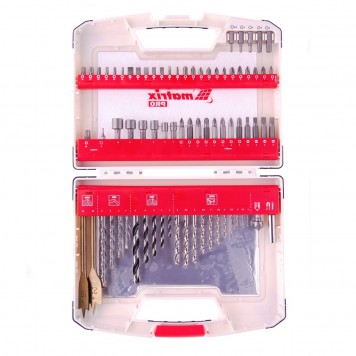 725675 | Набор сверл комбинированный, сверла по металлу 1-6 мм, бетону 4-8 мм, дереву 3-8 мм, перки, биты 44 шт, адаптер, головки 6 шт, 75 предметов Pro, MATRIX-0