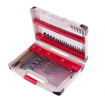 725675 | Набор сверл комбинированный, сверла по металлу 1-6 мм, бетону 4-8 мм, дереву 3-8 мм, перки, биты 44 шт, адаптер, головки 6 шт, 75 предметов Pro, MATRIX-1