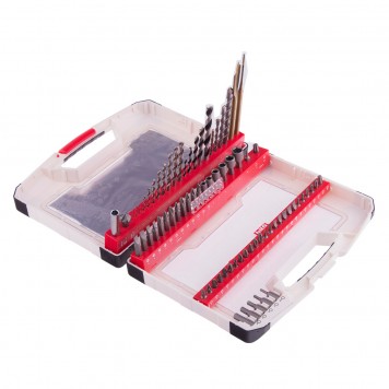 725675 | Набор сверл комбинированный, сверла по металлу 1-6 мм, бетону 4-8 мм, дереву 3-8 мм, перки, биты 44 шт, адаптер, головки 6 шт, 75 предметов Pro, MATRIX-3