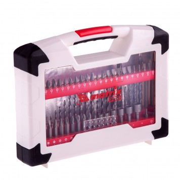 725675 | Набор сверл комбинированный, сверла по металлу 1-6 мм, бетону 4-8 мм, дереву 3-8 мм, перки, биты 44 шт, адаптер, головки 6 шт, 75 предметов Pro, MATRIX-4