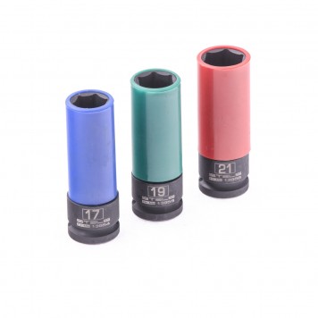 13953 | Набор головок ударных 6-гранных удлиненных для колесных дисков 17, 19, 21 мм, 1/2", 3 предмета, STELS-2