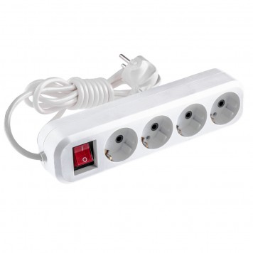 95977 | Удлинитель бытовой, с заземлением и выключателем, 4 м, 4 розетки, 10 A, серия УХз10, DENZEL-1