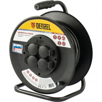 95984 | Удлинитель силовой на стальной катушке, ПВС 3 х 2,5 мм, 30 м, 4 розетки, 16 А, тип УХз-16, DENZEL-0