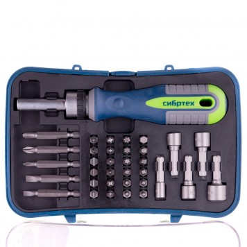 13337 | Отвертка реверсивная с набором бит и торцевыми головками, 35 шт, CrV, СИБРТЕХ-0