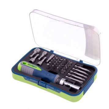 13337 | Отвертка реверсивная с набором бит и торцевыми головками, 35 шт, CrV, СИБРТЕХ-1