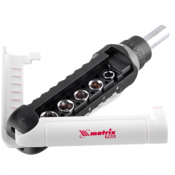 13343 | Отвертка реверсивная с набором бит и торцевых головок, 15 шт, CrV Pro, MATRIX-1