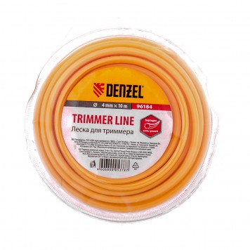 96184 | Леска для триммера семь граней 4 мм х 10 м, блистер, DENZEL-1
