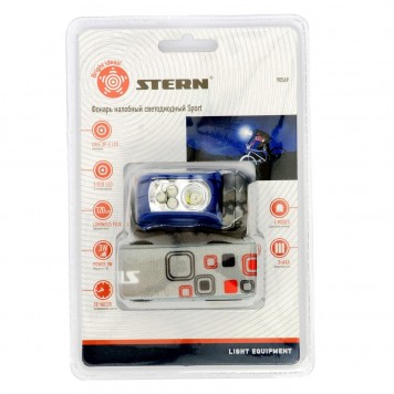 90569 | Фонарь наголовный Sport, ABS пластик, CREE XP-E Led 3Вт 120Лм + 3 эко Led, 8-18 часов, 3 х ААА, STERN-1