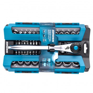 14143 | Набор торцевых головок, трещотка 120 зубьев, 41 предмет, 1/2", 1/4", CrV, GROSS-4