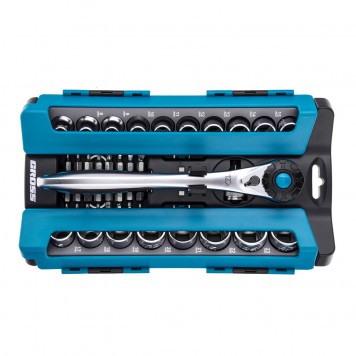 14144 | Набор торцевых головок, трещотка 120 зубьев, 36 предметов, 1/2", CrV, GROSS-0