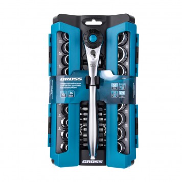 14144 | Набор торцевых головок, трещотка 120 зубьев, 36 предметов, 1/2", CrV, GROSS-4