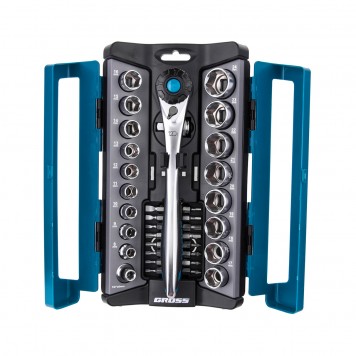 14145 | Набор торцевых головок, трещотка 120 зубьев, 36 предметов, 1/2", 3/8”, CrV, GROSS-1
