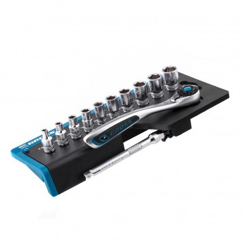 14141 | Набор торцевых головок, трещотка 120 зубьев, 12 предметов, 1/4", CrV, GROSS-2