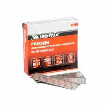 57601 | Гвозди для пневматического нейлера 16GA, сечение 1,6 х 1,4, длина 19 мм, 2500 шт, MATRIX-0