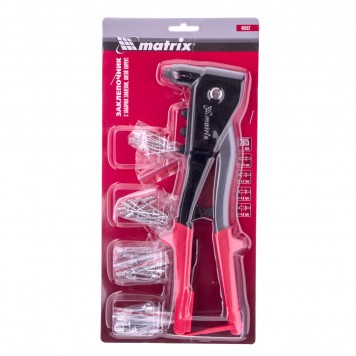 40552 | Заклепочник литой, 260 мм, с набором заклепок, заклепки 2,4-3,2-4,0-4,8 мм, MATRIX-4