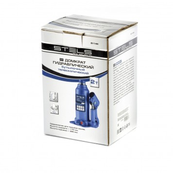 51144 | Домкрат гидравлический бутылочный телескопический, 2 т, подъем 170-380 мм, STELS-2
