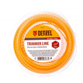 96136 | Леска для триммера овальная витая, 2,0 мм х 15 м, блистер, DENZEL-1