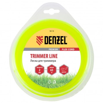 96118 | Леска для триммера, круглая 2 мм х 63 м, блистер, DENZEL FLEX CORD-0
