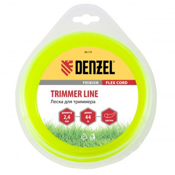 96119 | Леска для триммера, круглая 2,4 мм х 44 м, блистер, DENZEL FLEX CORD-0