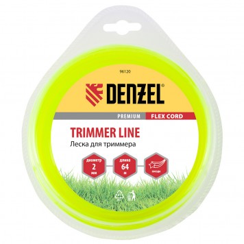 96120 | Леска для триммера, звезда 2 мм х 64 м, блистер, DENZEL FLEX CORD-0