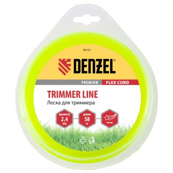 96121 | Леска для триммера, звезда 2,4 мм х58 м, блистер, DENZEL FLEX CORD-0