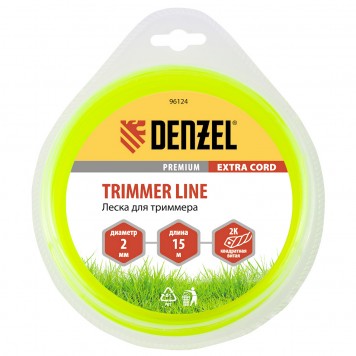 96124 | Леска для триммера, двухкомпонентная квадрат 2,0 мм, 15 м Extra cord, DENZEL-0