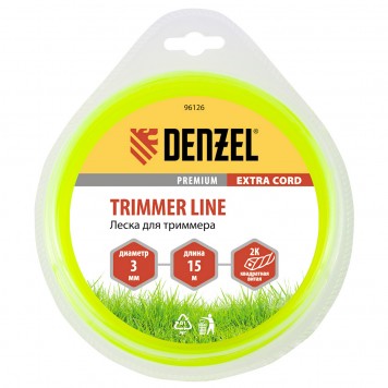 96126 | Леска для триммера, двухкомпонентная квадрат 3,0 мм, 15 м Extra cord, DENZEL-0