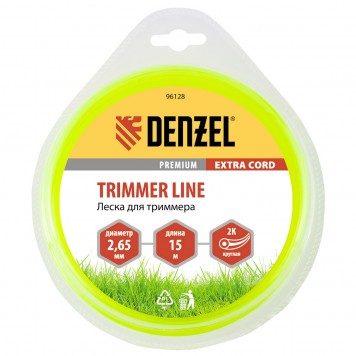96128 | Леска для триммера, двухкомпонентная круглая 2,65 мм, 15 м Extra cord, DENZEL-0