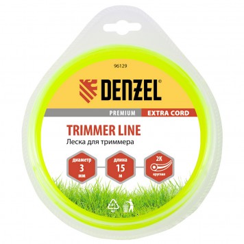 96129 | Леска для триммера, двухкомпонентная круглая 3,0 мм, 15 м Extra cord, DENZEL-0