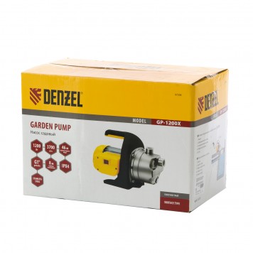 97204 | Садовый поверхностный насос GP1200Х, 1200 Вт, 3700 л/ч, подъем 46 м, нержавейка, DENZEL-4
