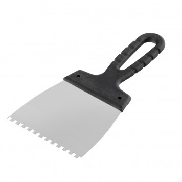 85138 | Шпатель из нержавеющей стали, 100 мм, зуб 4 х 4 мм, пластмассовая ручка Россия, РОССИЯ-2