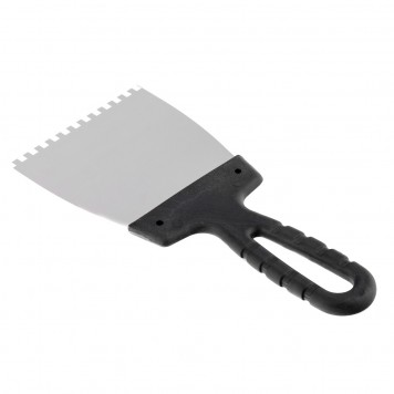 85138 | Шпатель из нержавеющей стали, 100 мм, зуб 4 х 4 мм, пластмассовая ручка Россия, РОССИЯ-3