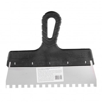 85143 | Шпатель из нержавеющей стали, 250 мм, зуб 8 х 8 мм, пластмассовая ручка Россия, РОССИЯ-0
