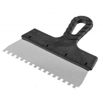 85158 | Шпатель из нержавеющей стали, 200 мм, зуб 6 х 6 мм, пластмассовая ручка Россия, РОССИЯ-2