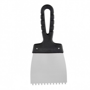 85138 | Шпатель из нержавеющей стали, 100 мм, зуб 4 х 4 мм, пластмассовая ручка Россия, РОССИЯ-0