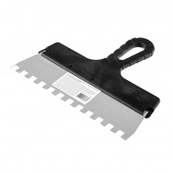 85129 | Шпатель из нержавеющей стали, 250 мм, зуб 10 х 10 мм, пластмассовая ручка Россия, РОССИЯ-1