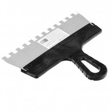 85129 | Шпатель из нержавеющей стали, 250 мм, зуб 10 х 10 мм, пластмассовая ручка Россия, РОССИЯ-2