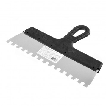 85130 | Шпатель из нержавеющей стали, 300 мм, зуб 10 х 10 мм, пластмассовая ручка Россия, РОССИЯ-1