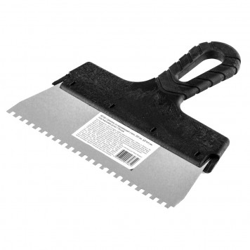 85155 | Шпатель из нержавеющей стали, 200 мм, зуб 4 х 4 мм, пластмассовая ручка Россия, РОССИЯ-1