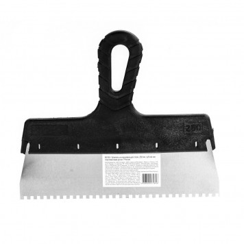 85156 | Шпатель из нержавеющей стали, 250 мм, зуб 4 х 4 мм, пластмассовая ручка Россия, РОССИЯ-0