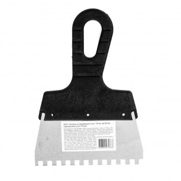 85157 | Шпатель из нержавеющей стали, 150 мм, зуб 6 х 6 мм, пластмассовая ручка Россия, РОССИЯ-0