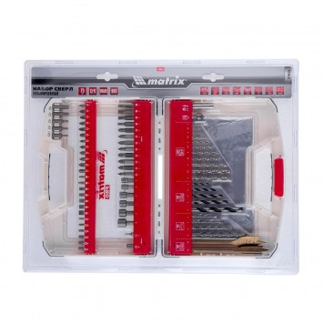 725650 | Набор сверл комбинированный, сверла по металлу 1-6,5 мм, бетону 4-8 мм, дереву 4-10 мм, перки, биты 20 шт, адаптер, головки 2 шт, зенковка, 50 предметов Pro, MATRIX-4