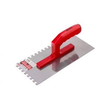 86779 | Гладилка стальная, 280 x 130 мм, зеркальная полировка, пластмастмассовая ручка, зуб 10 x 10 мм, MATRIX-0