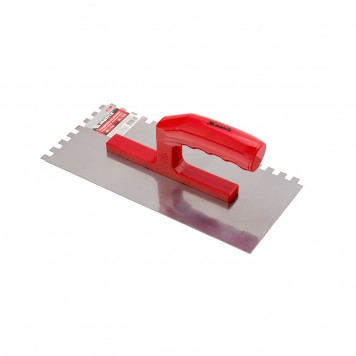 86779 | Гладилка стальная, 280 x 130 мм, зеркальная полировка, пластмастмассовая ручка, зуб 10 x 10 мм, MATRIX-1